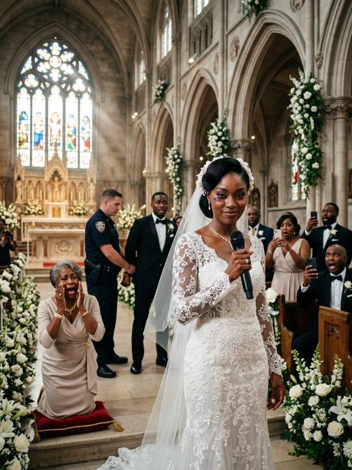 I walked down the aisle with a black eye hidden under heavy bridal makeup. My billionaire groom, a powerful media mogul, smirked at me. “Smile for the cameras, or you know exactly what happens to your sick brother,” he whispered. Millions were watching the livestream. He thought he owned me. When the priest asked for my vows, I looked directly into the broadcast camera. “I vow to never be silent again,” I said, and pressed a hidden button. When 500 VIP smartphones shrieked with a mass AirDrop, his entire empire shattered…