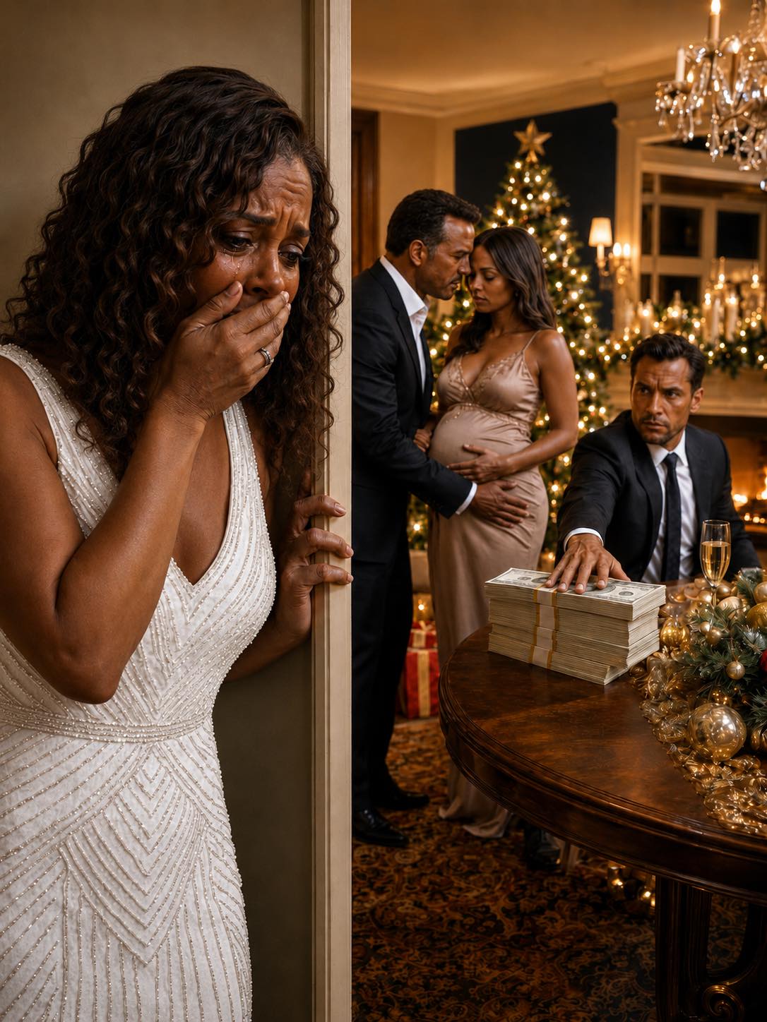 On Christmas Eve, I Heard My Husband Whisper “It’s Our Baby” To His Pregnant Mistress… Then Her Husband Put 0,000 In Front Of Me And Told Me Not To Divorce Him Yet…